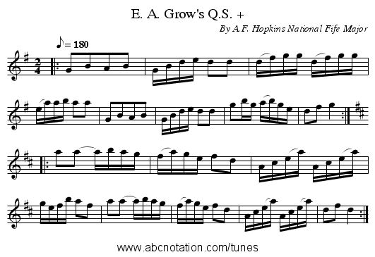 E. A. Grow's Q.S. + - staff notation