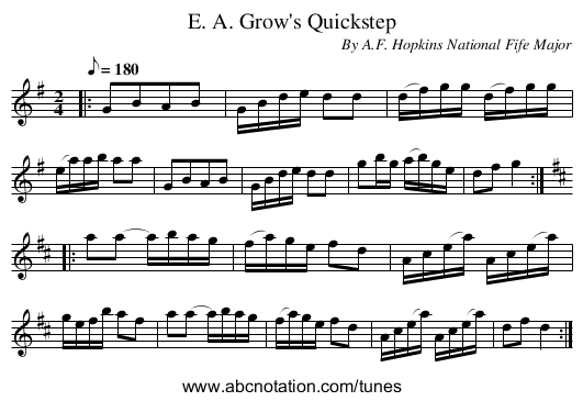 E. A. Grow's Quickstep - staff notation