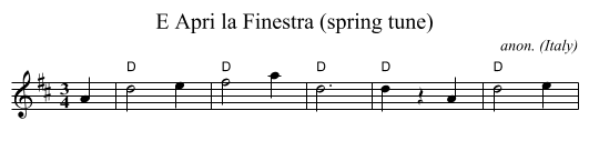 E Apri la Finestra (spring tune) - staff notation
