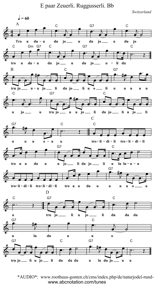 E paar Zeuerli. Ruggusserli. Bb - staff notation