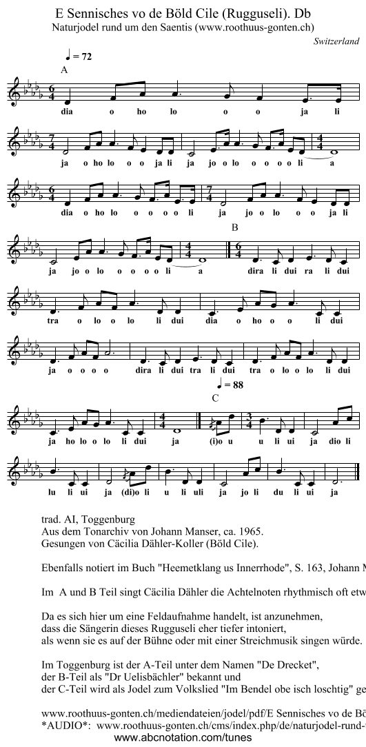 E Sennisches vo de Böld Cile (Rugguseli). Db - staff notation