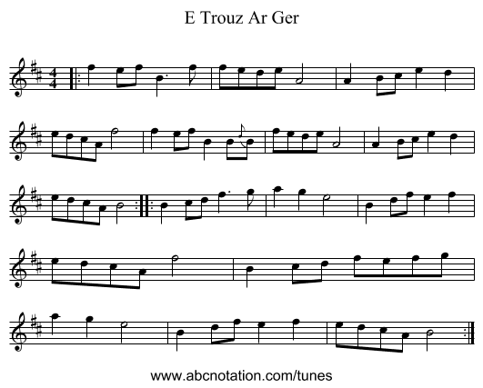 E Trouz Ar Ger - staff notation