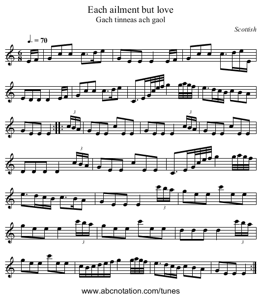 Each ailment but love - staff notation