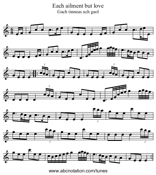 Each ailment but love - staff notation