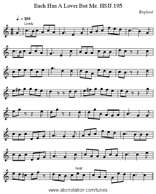 Each Has A Lover But Me. HSJJ.195 - staff notation
