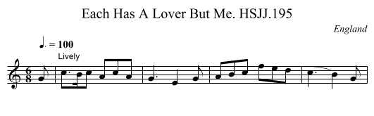 Each Has A Lover But Me. HSJJ.195 - staff notation