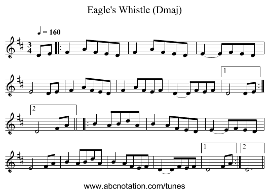 Eagle's Whistle (Dmaj) - staff notation