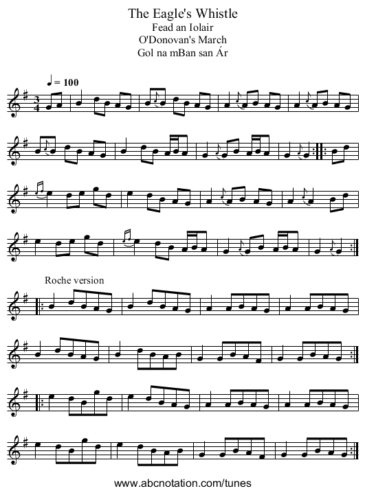 Eagle's Whistle, The - staff notation