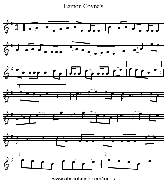 Eamon Coyne's - staff notation