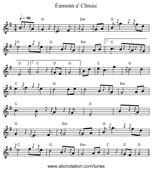 Éamonn a' Chnuic - staff notation