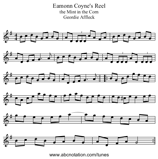 Eamonn Coyne's Reel - staff notation