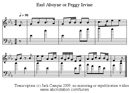 Earl Aboyne or Peggy Irvine - staff notation