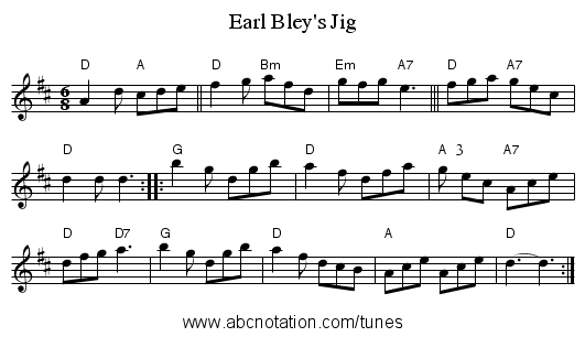Earl Bley's Jig - staff notation