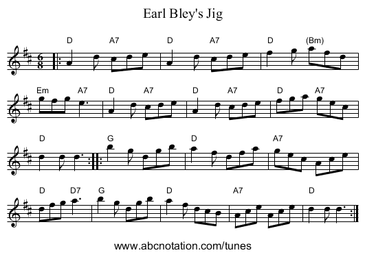 Earl Bley's Jig - staff notation