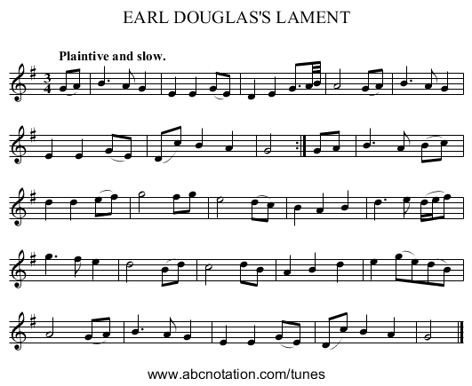 EARL DOUGLAS'S LAMENT - staff notation
