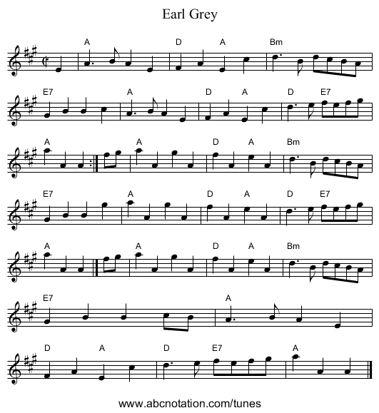 Earl Grey - staff notation
