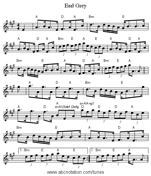 Earl Grey - staff notation