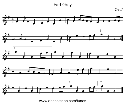 Earl Grey - staff notation
