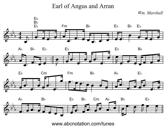 Earl of Angus and Arran - staff notation