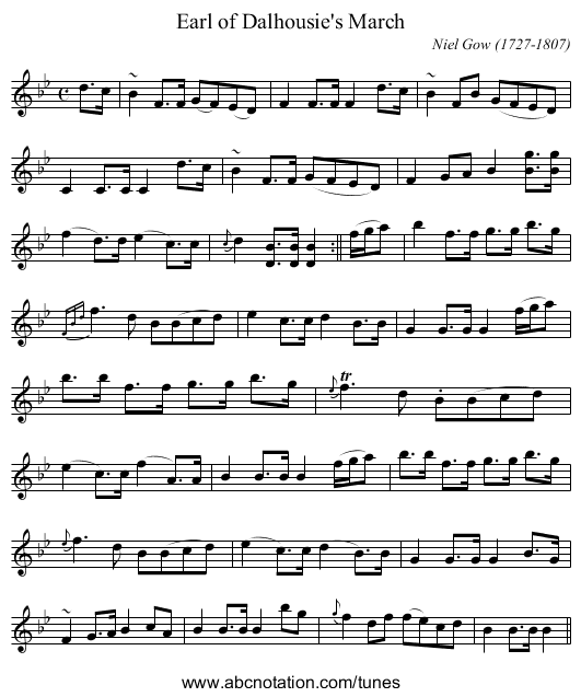 Earl of Dalhousie's March - staff notation