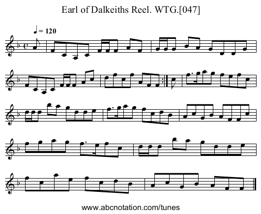 Earl of Dalkeiths Reel. WTG.[047] - staff notation