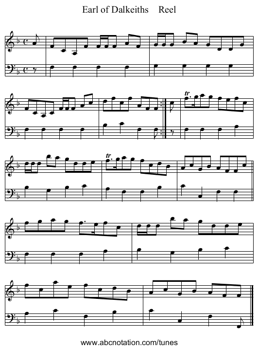 Earl of Dalkeiths    Reel - staff notation