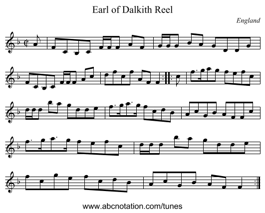 Earl of Dalkith Reel - staff notation