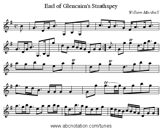 Earl of Glencairn's Strathspey - staff notation