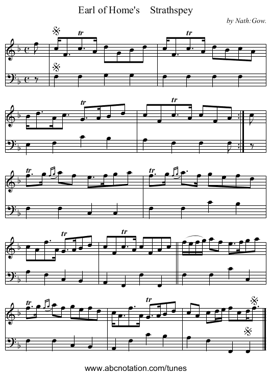 Earl of Home's    Strathspey - staff notation