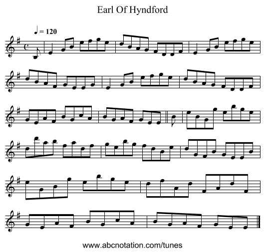 Earl Of Hyndford - staff notation