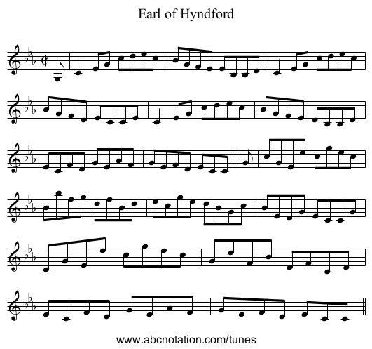 Earl of Hyndford - staff notation