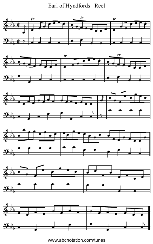 Earl of Hyndfords   Reel - staff notation