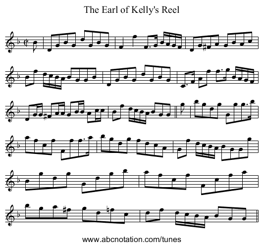 Earl of Kelly's Reel, The - staff notation