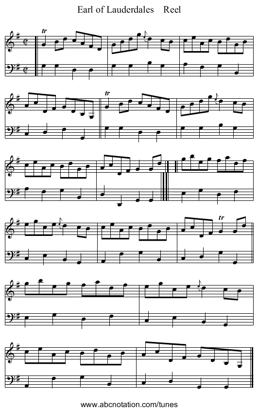 Earl of Lauderdales    Reel - staff notation