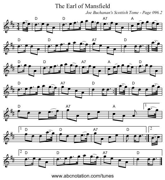 Earl of Mansfield, The - staff notation