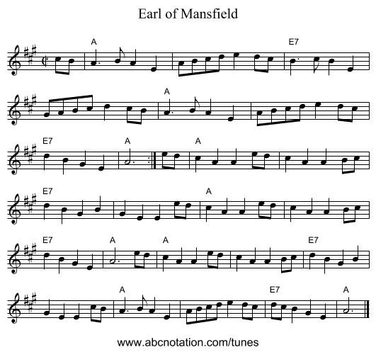 Earl of Mansfield - staff notation