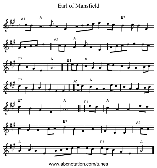 Earl of Mansfield - staff notation