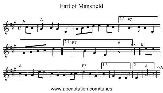 Earl of Mansfield - staff notation