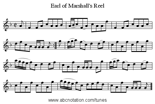 Earl of Marshall's Reel - staff notation