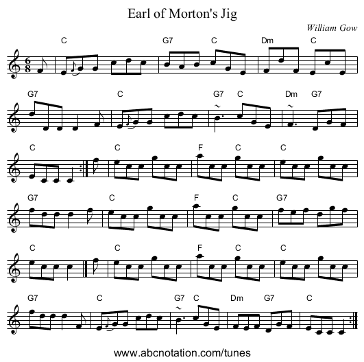Earl of Morton's Jig - staff notation