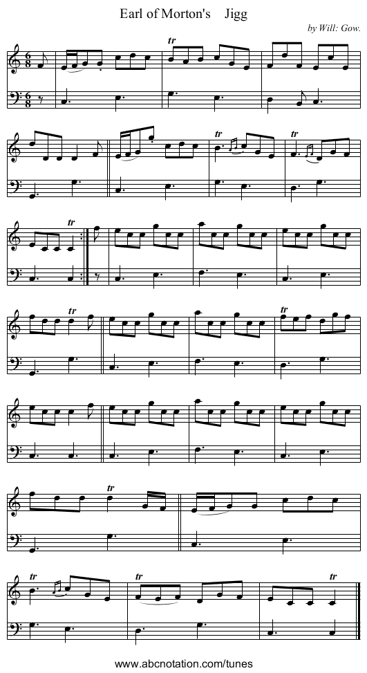 Earl of Morton's    Jigg - staff notation