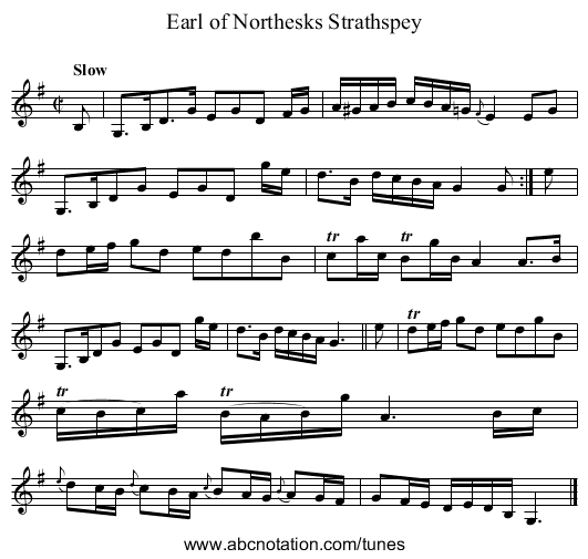 Earl of Northesks Strathspey - staff notation