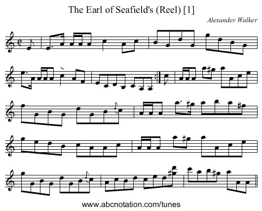 Earl of Seafield's (Reel) [1], The - staff notation
