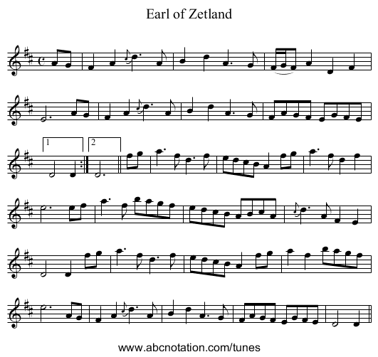 Earl of Zetland - staff notation