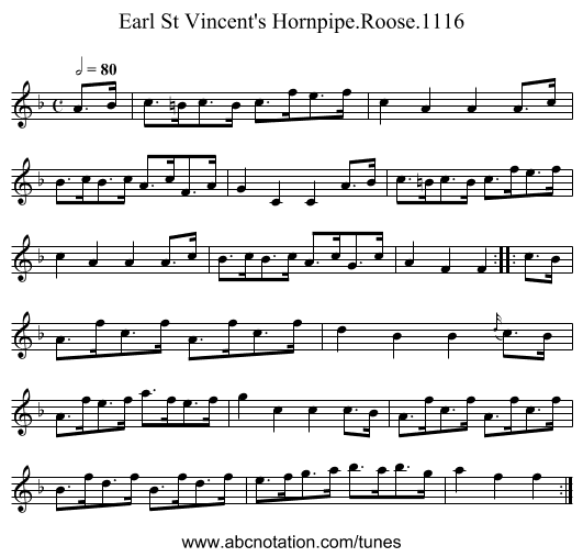 Earl St Vincent's Hornpipe.Roose.1116 - staff notation