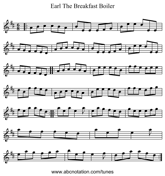 Earl The Breakfast Boiler - staff notation