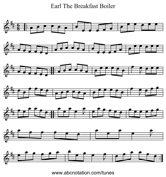 Earl The Breakfast Boiler - staff notation