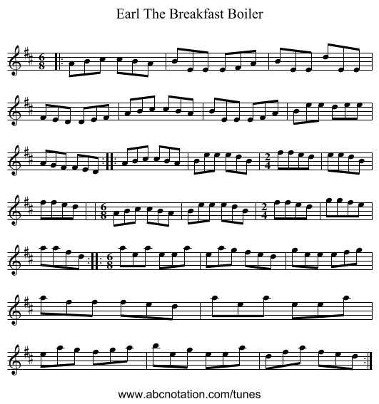 Earl The Breakfast Boiler - staff notation