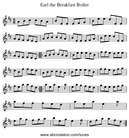 Earl the Breakfast Boiler - staff notation