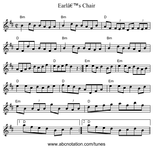 Earlâ€™s Chair - staff notation